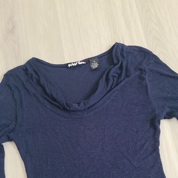 Planet Gold Fitted Cowl Scoop Neck Blue Long Sleeve Ribbed Top Stretchy Size XL - Picture 3 of 5